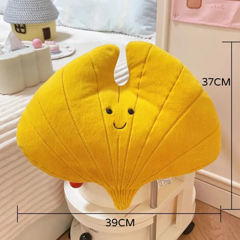 Smiling Face Maple Ginkgo Leaf Plush Pillow Stuffed Kawaii Plant Cushion Sofa Chair Decoration Gift — image 17
