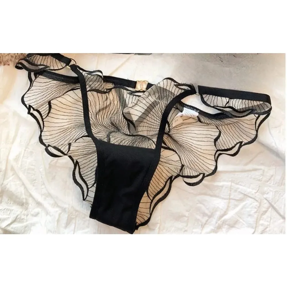 French Floral Embroidery Lace Bra Set For Women Ultra Thin Sheer Minimizer Bra Hollow Out Lingerie Brassiere Lightweight Fabric