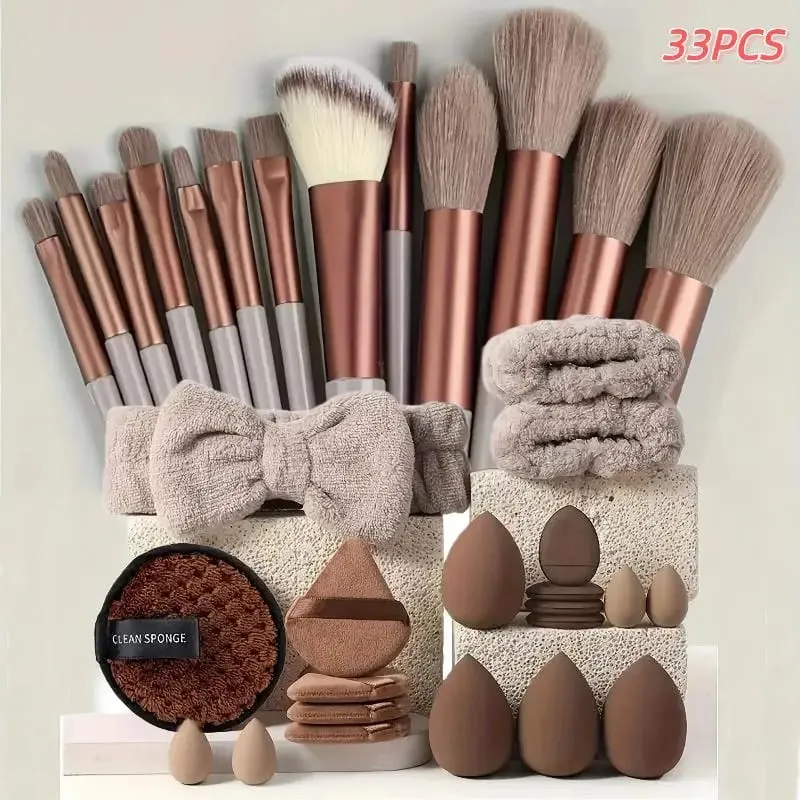 20/33Pcs Makeup Tool Kit Full Set with Makeup Puffs Brushes Beauty Sponges for Make‑up & Makeup Removal