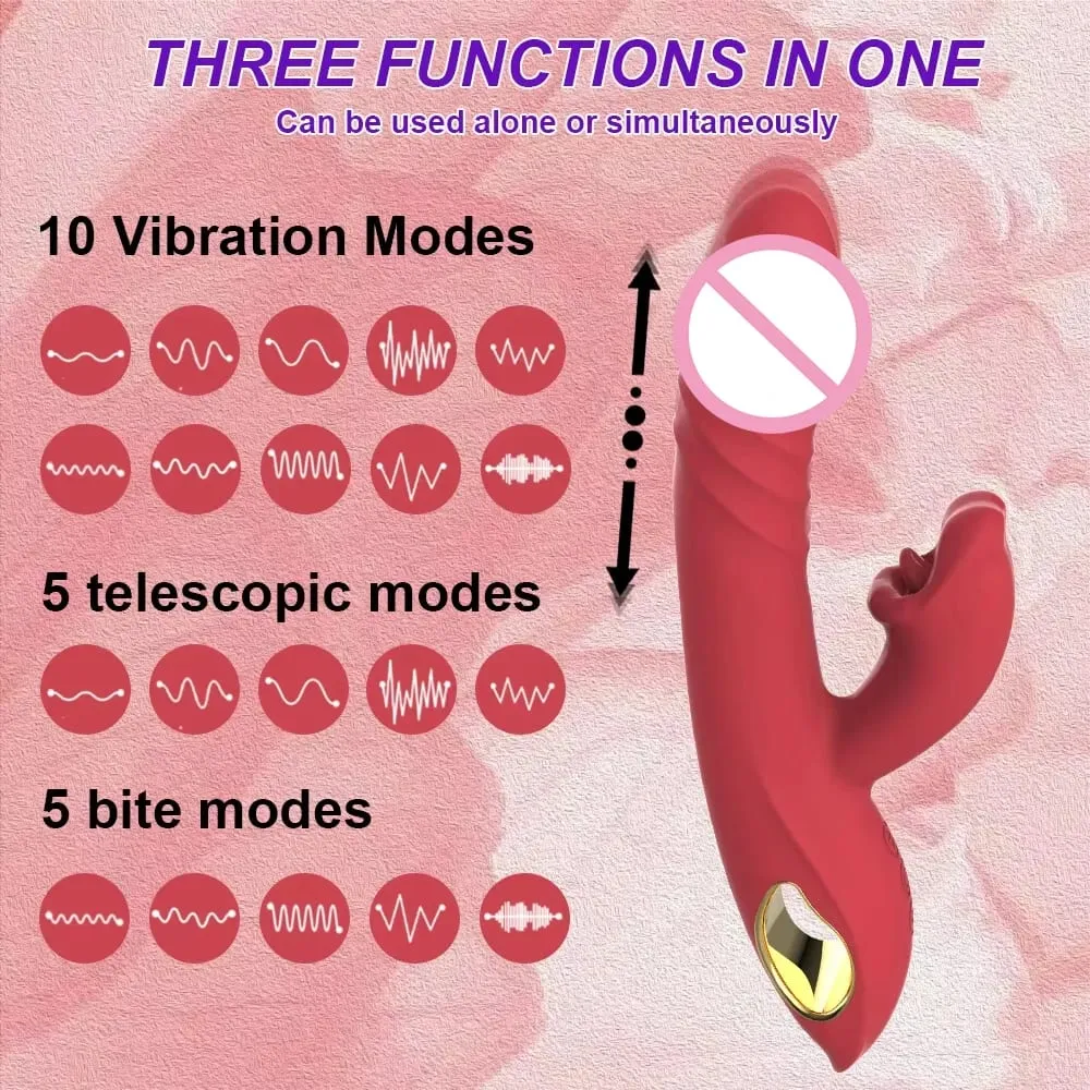 Thrusting Big Dildo Rabbit Vibrator G Spot Clitoral Mouth Biting Licking Stimulator Vagina Anal Massage Adult Sex Toys for Women — image 3