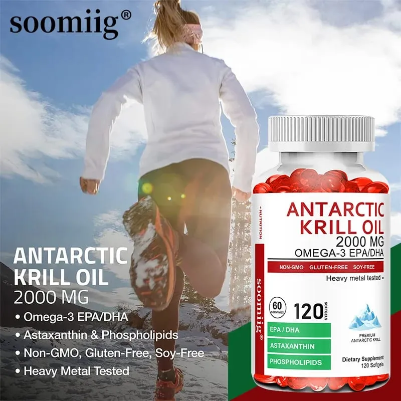 Antarctic Krill Oil 2000 Mg Capsules | 3X Strength Natural Source of Omega-3 EPA DHA with Astaxanthin Phospholipids Supplement