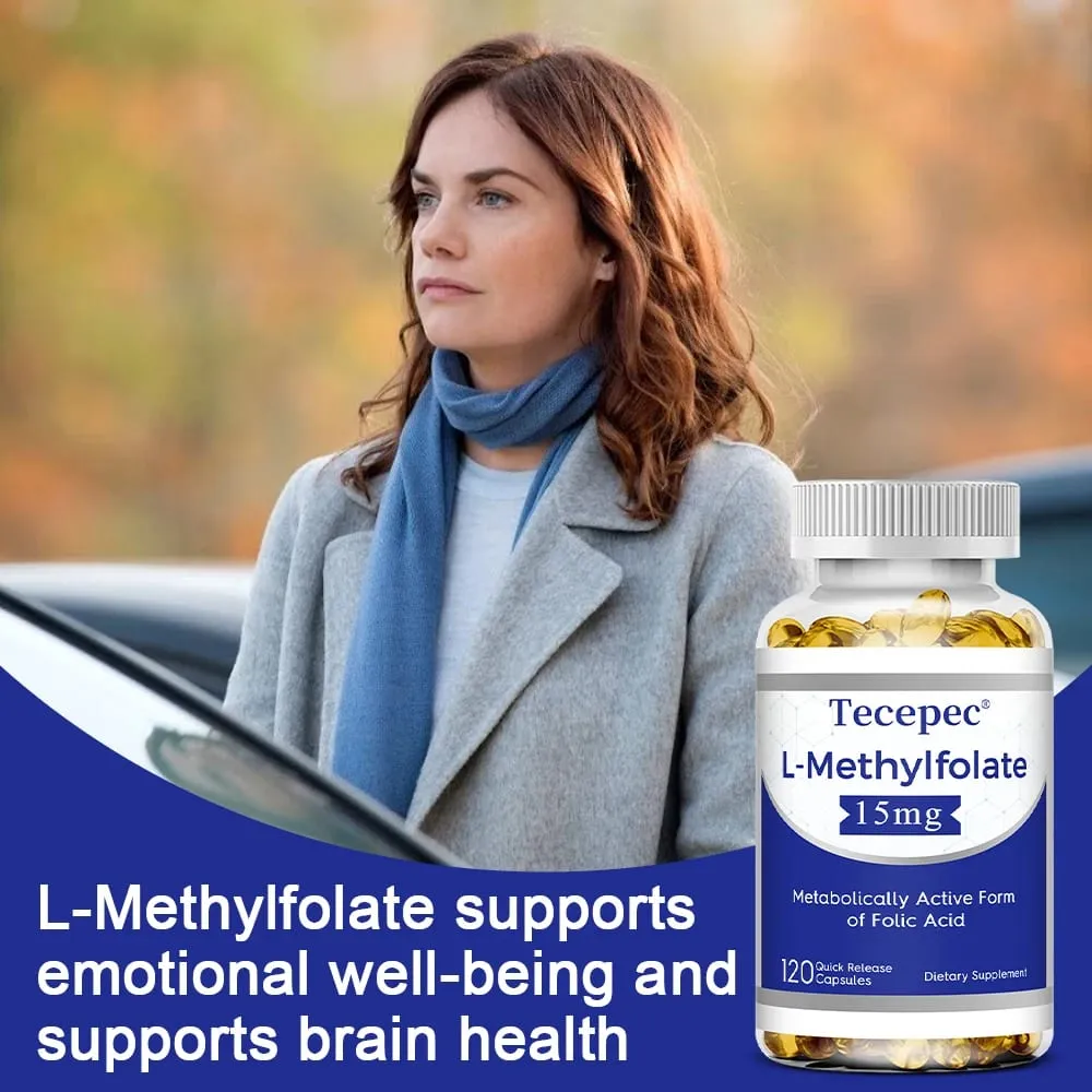 L-Methylfolate 15mg Supplement - Metabolically Active Form of Folic Acid Support Brain & Heart Health Non-GMO Gluten Free — image 4
