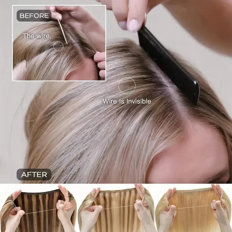 22Inch Synthetic Long Straight Fish Line Hair Extension Invisible Wire Halo Hairpiece Heat Resistant Fiber Hair for Women — image 6