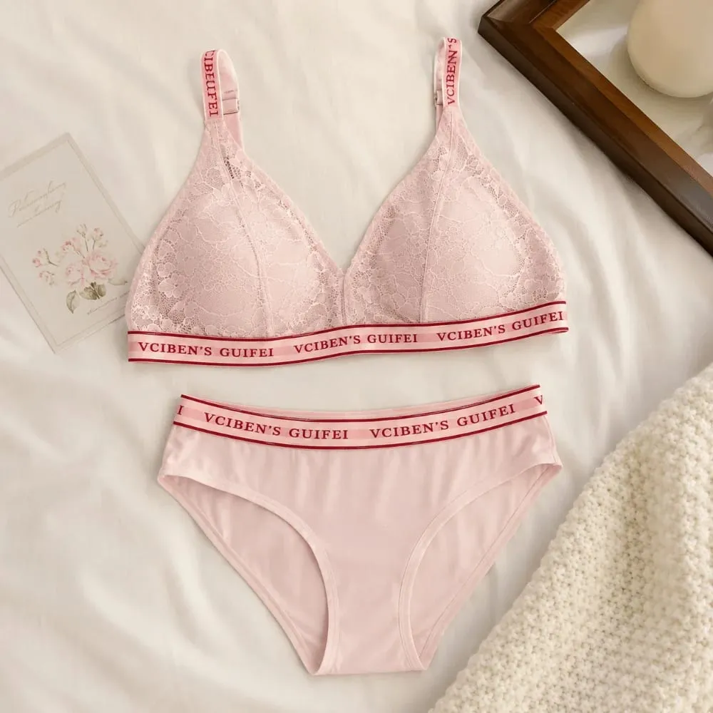 Bra Suit Letter Design Lingerie Set Lace Deep V Women Underwear Suit Color Blocking Wireless Bra Panties Set Women — image 5