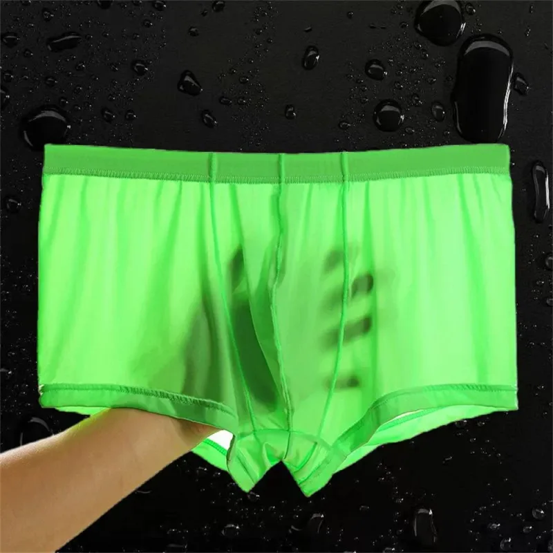 Transparent Boxers Men Ice Silk Quick Dry Male Trunks Summer Seamless Underwear Ultra-thin Plus Size Shorts