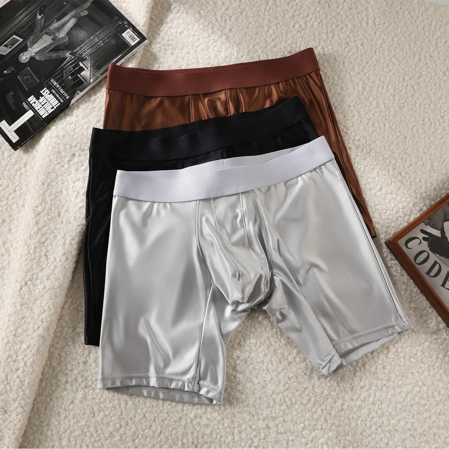 Celana Dalam Pria Boxer Celana Dalam Kantung U Solid untuk Pria Celana Pendek Boxer Kaki Diperpanjang Celana Dalam Olahraga Pinggang Tengah Homme Pria M-XXL