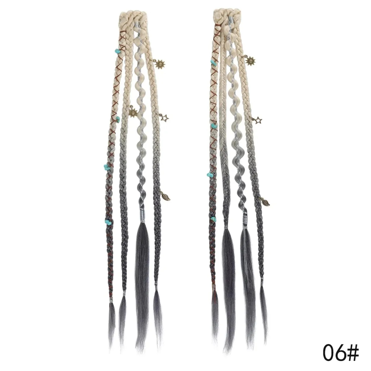 Clip in Braided Hair Extensions for Women Boho Dreadlock Clip in Braids with Beads 2pcs Handmade Synthetic Braided Hairpieces