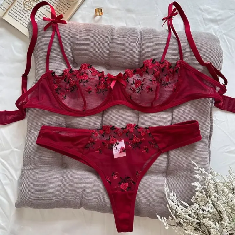 Elegant Lace Bra and Panty Set Lingerie Women Female Nightwear — image 8