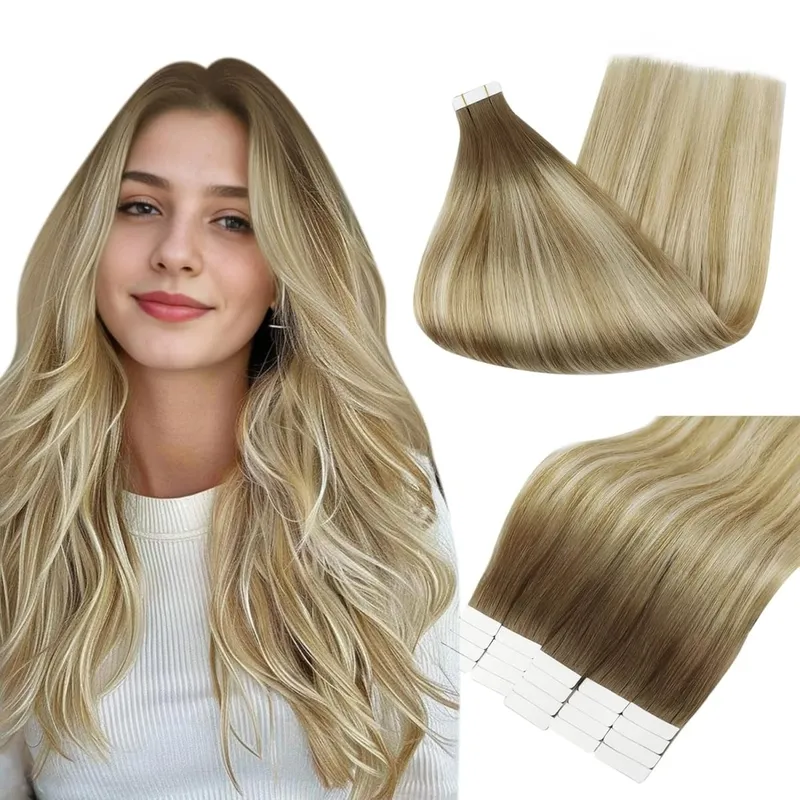 Full Shine Tape in Hair Extensions Balayage Tape ins Human Hair Extensions 20Pcs 50G Ombre Seamless Remy Skin Weft Hair