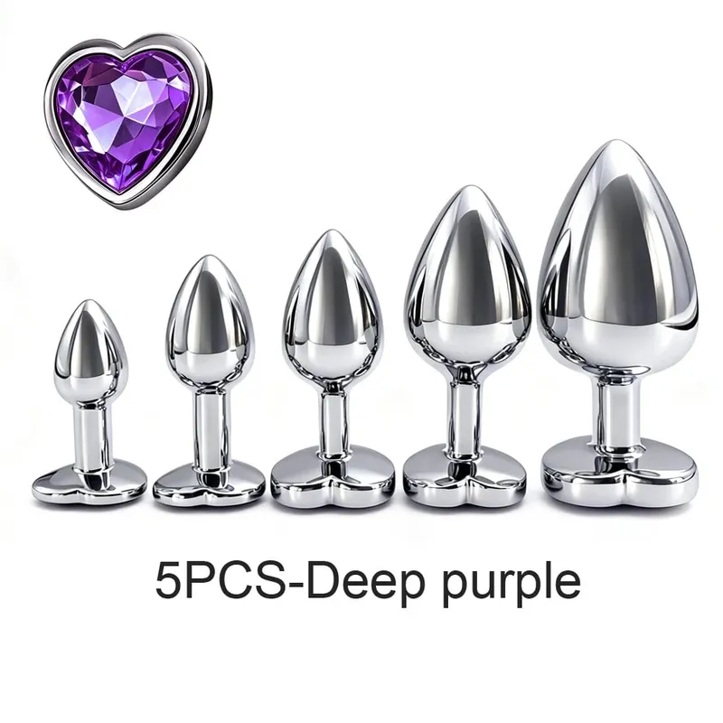 5 Sizes Metal Anal Plug Set with Heart Base Smooth Prostate Massage Butt Plug Sex Toys for Men Women Couples