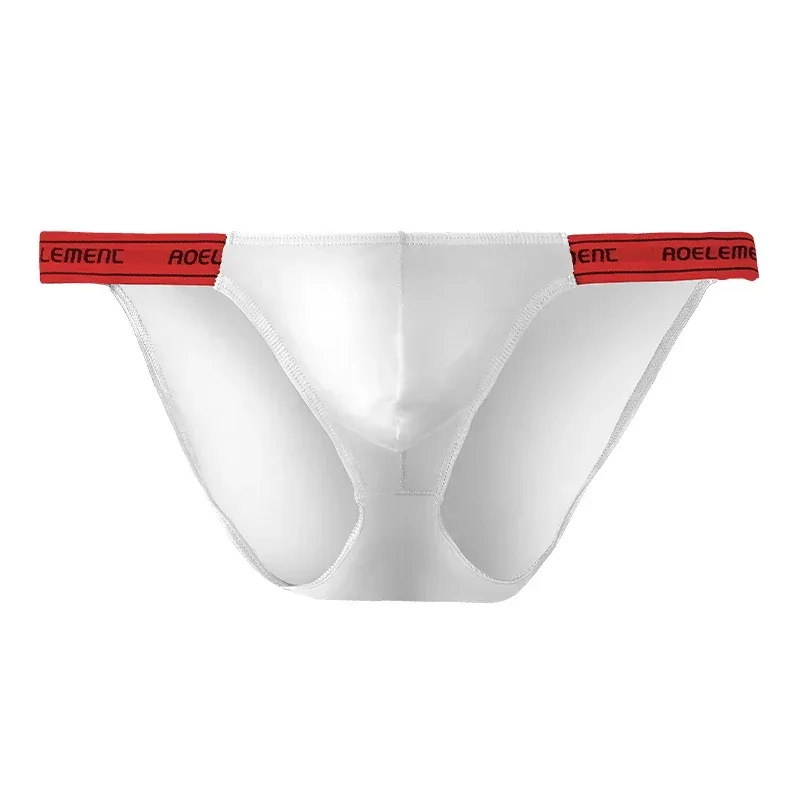 Panties Men's Solid Color Elastic Skinny Sexy Low Waist Ice Silk High Fork Thong Fitness Sports Comfortable Triangle Shorts