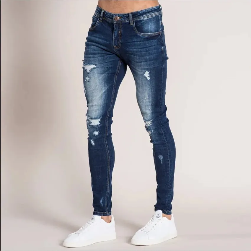 Denim Pant Men Jeans Vintage Pencil Pants High Waist Distressed Washed Hole Sheath Trousers Y2k Streetwear Casual 2026 Spring