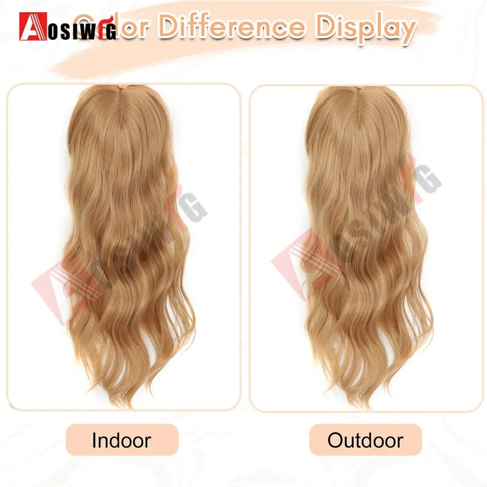 22 Inch Long Wavy Synthetic Hair Topper For Women Clip In Hairpiece Crown Hair Extension With Base Cover Thinning Hair Add Volum — image 5