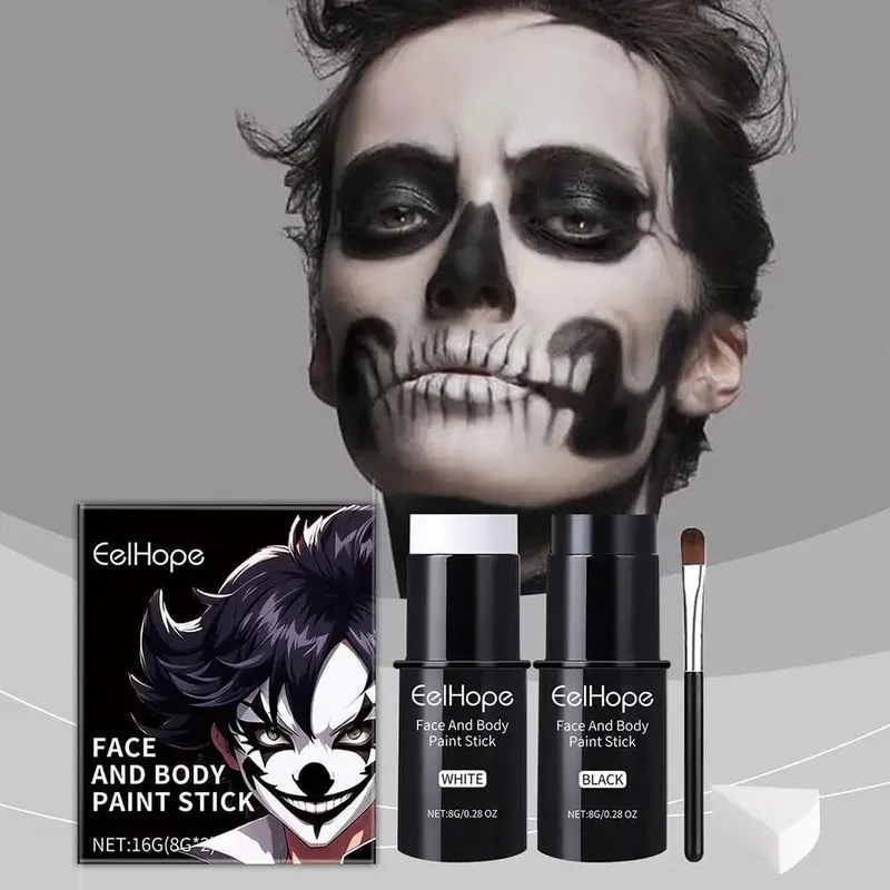 Black White Face Body Paint Kit Cover Foundation Clown Färgglad Långvarig Vattentät Halloween Festlig Makeup Tillbehör Set — image 5