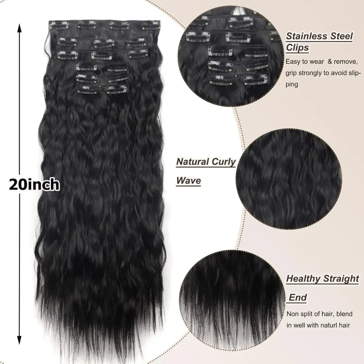 Synthetic Clip-in Hair Extensions Long Wavy 6PCS 16 Clips Natural Full Head Hairpiece for Women Volume Enhancer Daily Party Use — image 2