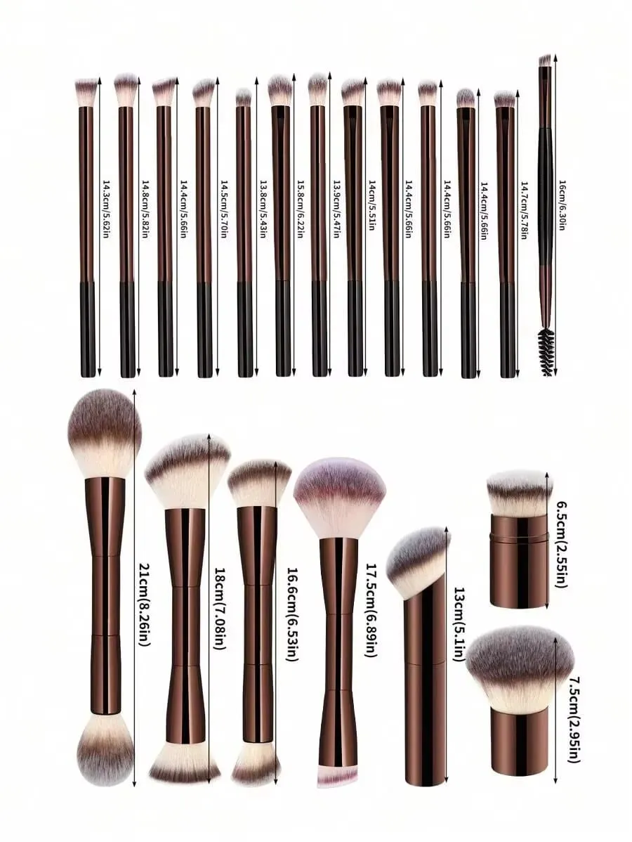 22-piece professional makeup tool set including a velvet storage bag 20 soft long aluminum tube brushes + 2 powder puff