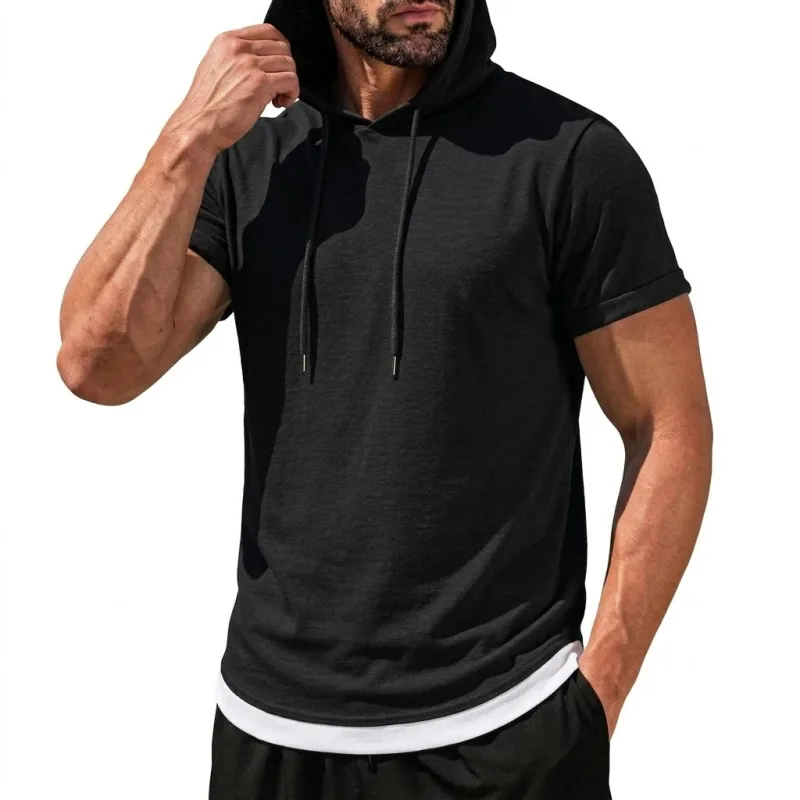 Summer Short Sleeve Hoodie Man Casual Thin T-Shirts Lightweight Pullover Hoodies Breathable Sweatshirt Korean Streetwear Gym Man