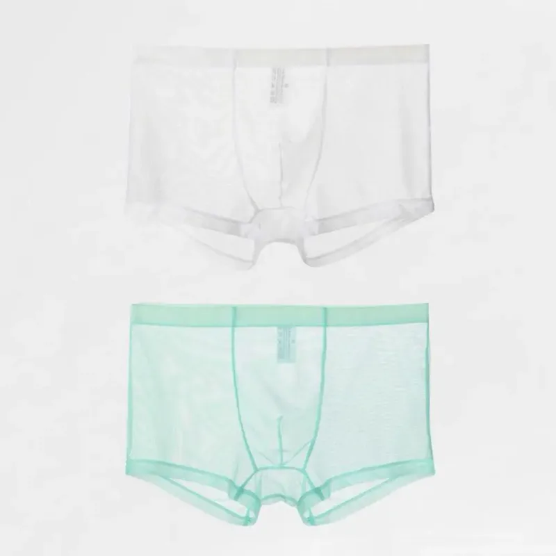 Boxer trasparenti da uomo vedono attraverso le mutande maschili sexy mesh a vita bassa seta ghiacciata sottile raffreddamento mutandine da uomo intimo da uomo — image 20