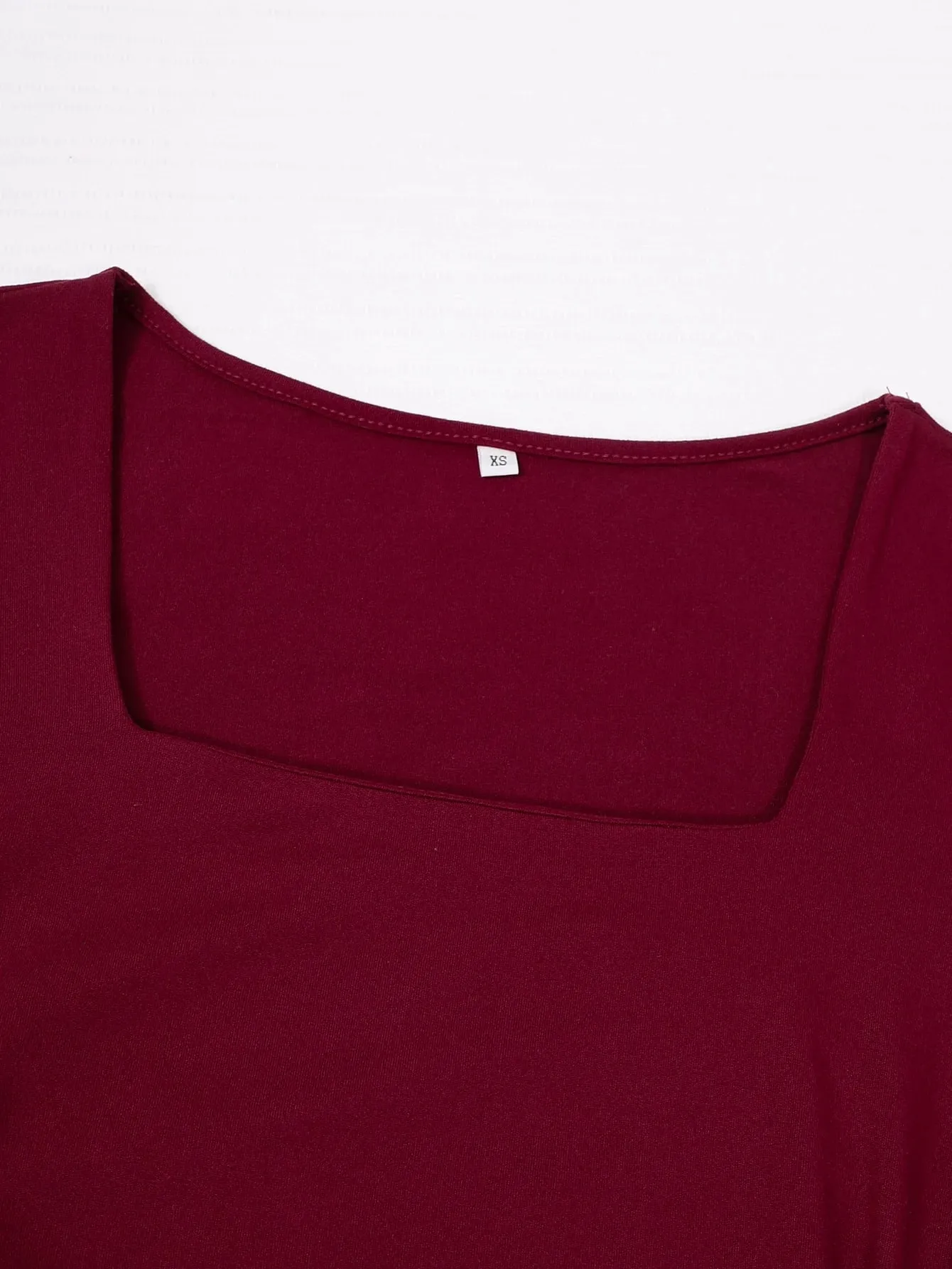 Square Collar Wine Red Long Sleeve Women Tops High Elasticity Tights for Ladies waist-cinching tops cheap Women's pullover — image 4