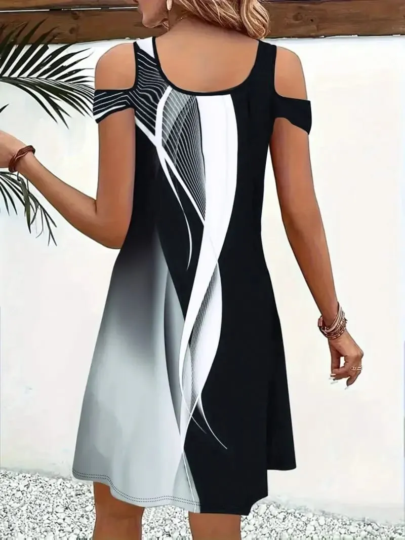 Women's V-neck Off-Shoulder Short-Sleeved Irregular Dress with Slit Hem Personalized Temperament Mini Skirt