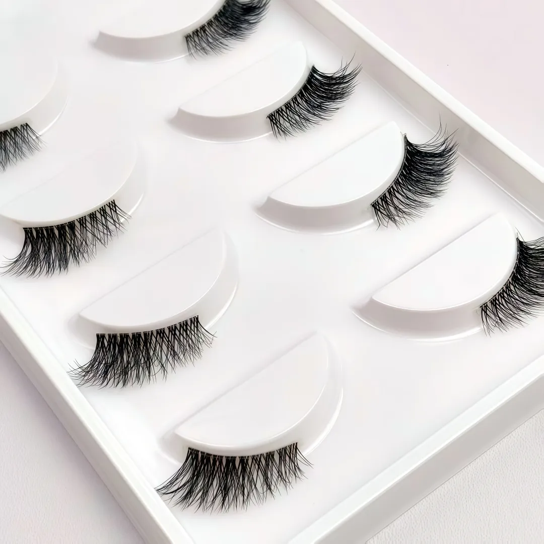 Fox Eye & Cat Half False Eyelashes 5 Pairs Natural C/D Curl Transparent Band Lashes Soft Beginner-Friendly Lash Pack for Stunn