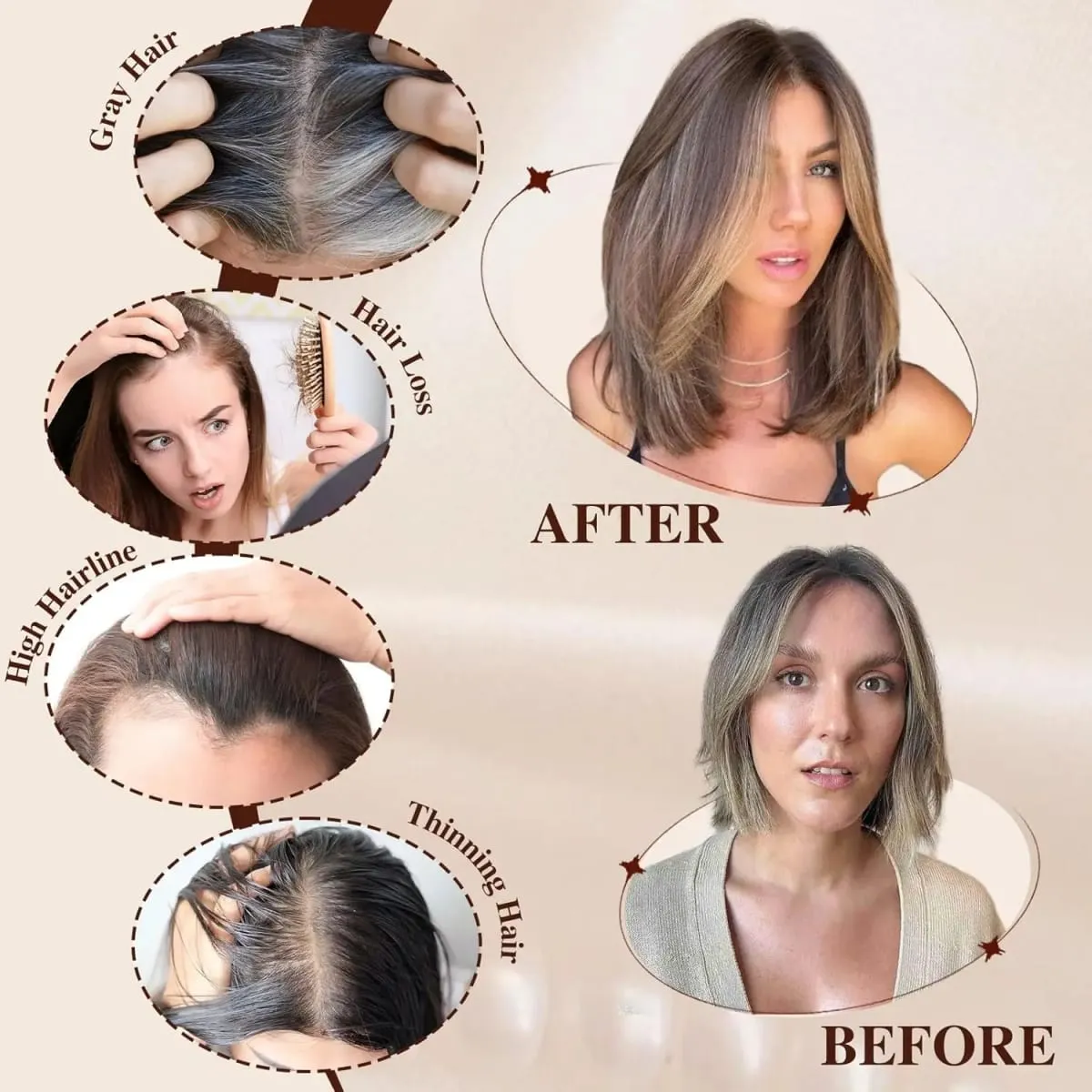 14 Inches Chestnut Brown With Blonde Layered Hair Topper with Bangs for Women Synthetic Swiss Base Hair Pieces Topper with Clips — image 6