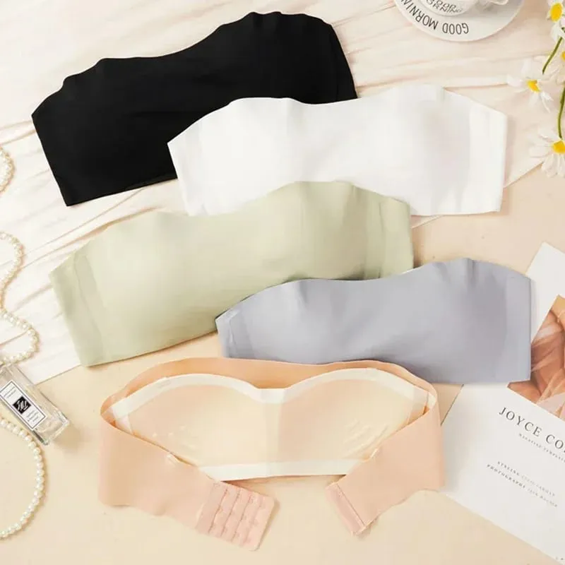 Seamless One-piece Tube Tops Women Removable Pads Intimates Basic Black/White/Skin Womens Strapless Bra Bandeau Sexy Lingerie — image 2