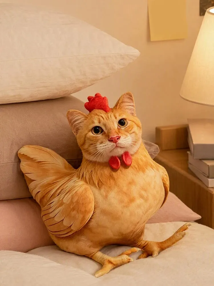 Cat Chicken Funny Novelty Plush Toy Stuffed Animal Sofa Pillow 3D Cushion Cute Kitten Doll Bedroom Decor