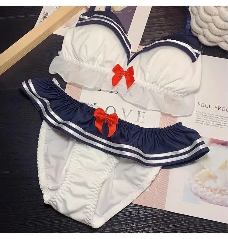 Underwear women set Navy cute core women's bra underpant sets bow sailor suit Lolita cosplay women's sexy girl set Lingerie set