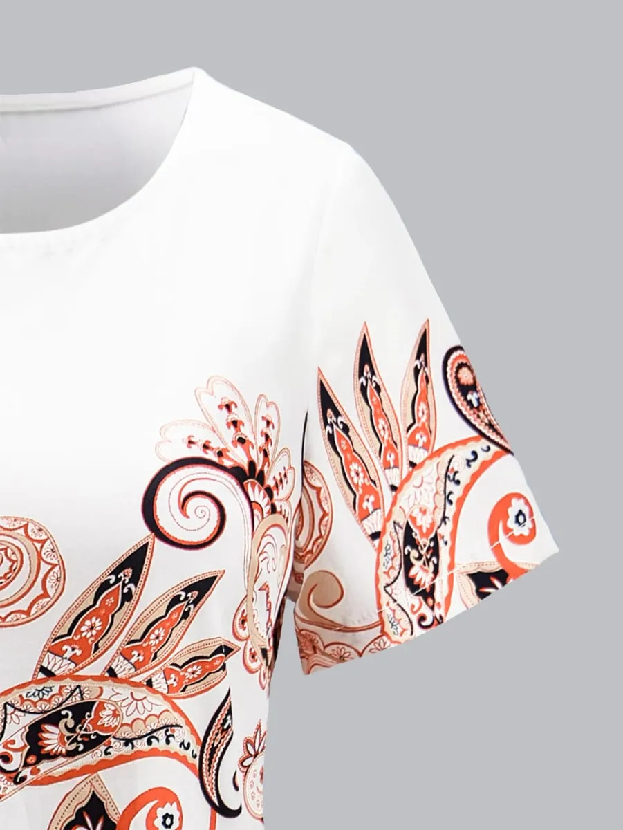 Ladies Fashion Elegant Positioning Print Short Sleeve Bodycon Mini Dress Versatile Slimming Dress for Women