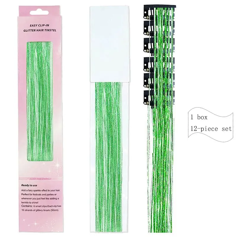 20 Inch Synthetic Hair Extensions -12 Piece Set of Colorful Glitter Hair Accessories Suitable for Girls' Party Birthday Gifts — image 13