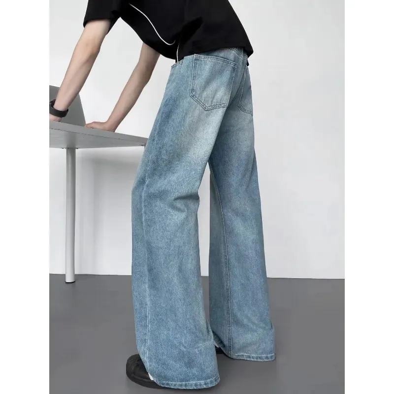 New American Vintage Washed Distressed Men's Jeans Baggy Jeans Micro Flare Retro Streetwear Hip Hop Trousers — image 4