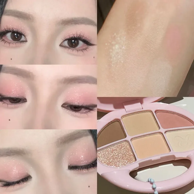 6 Colors Brown Chestnut Eyeshadow Palette Matte Shimmer Eye Shadow Brighten Waterproof Glitter Pink Eyes Pigments Makeup Palette