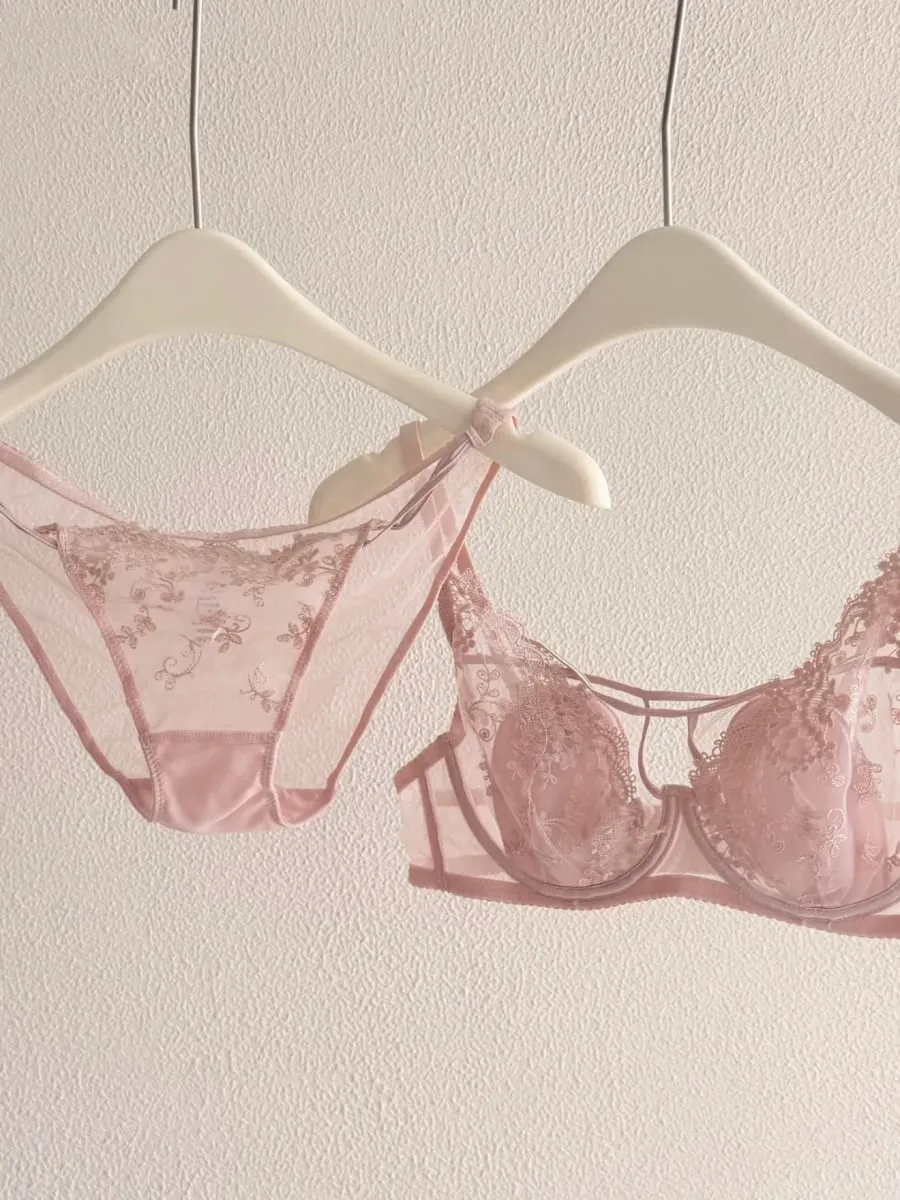French Lace Women's Lingerie Set Summer Thin Bunny Ear Cups Minimizer for Large Breasts Lift & Anti-Sagging Side Support Bra