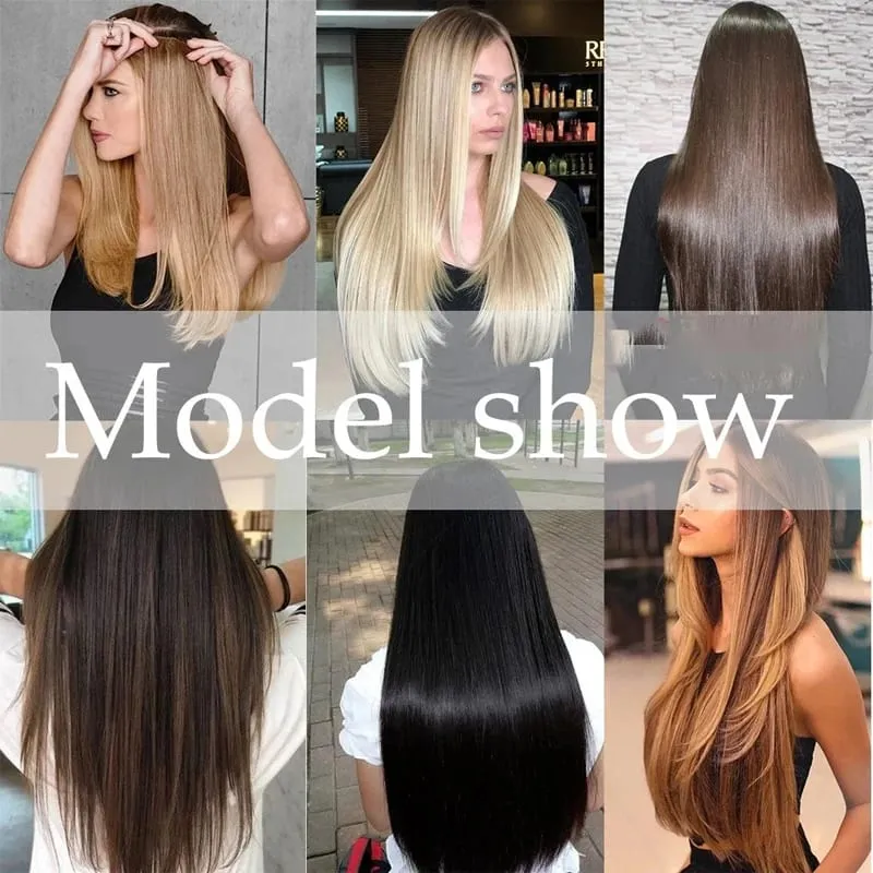 Synthetic 7-piece set with 16 card synthetic straight hair extensions suitable for women's daily party use — image 7