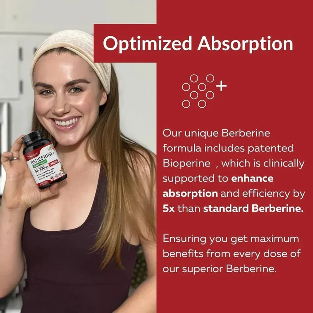 Berberine HCl Supplement - for Metabolism & Cholesterol Weight Management GI & Immunity Vegetarian Gluten-Free