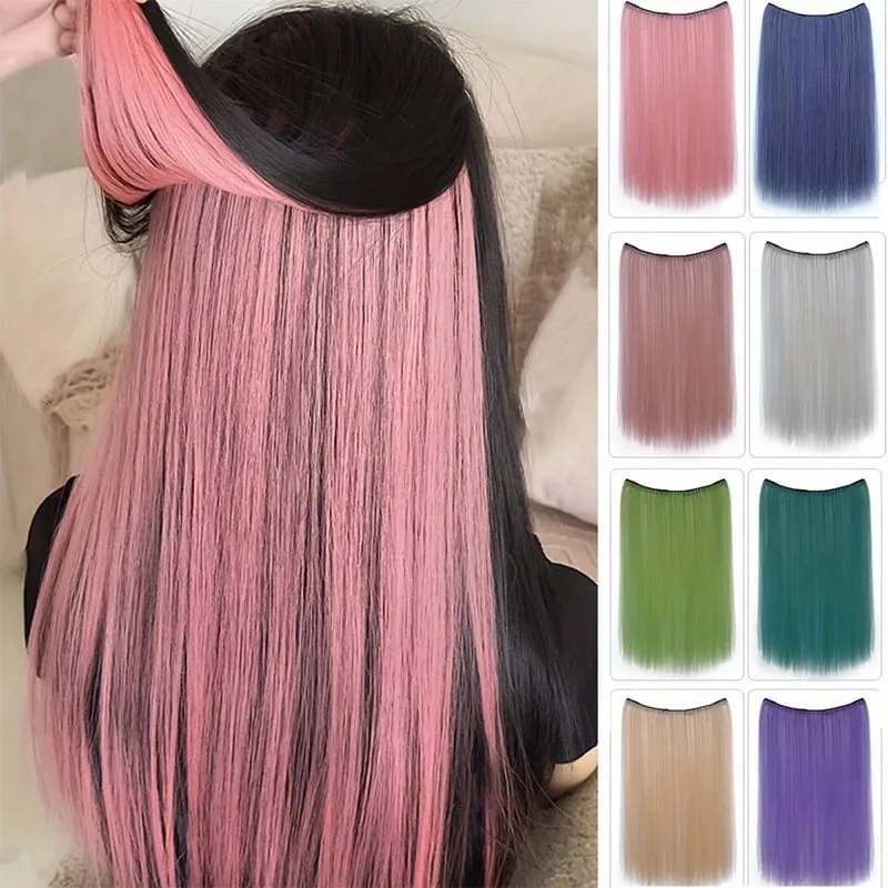 One piece hanging ear dyed synthetic wig piece for women highlighted color hair extensions — image 2