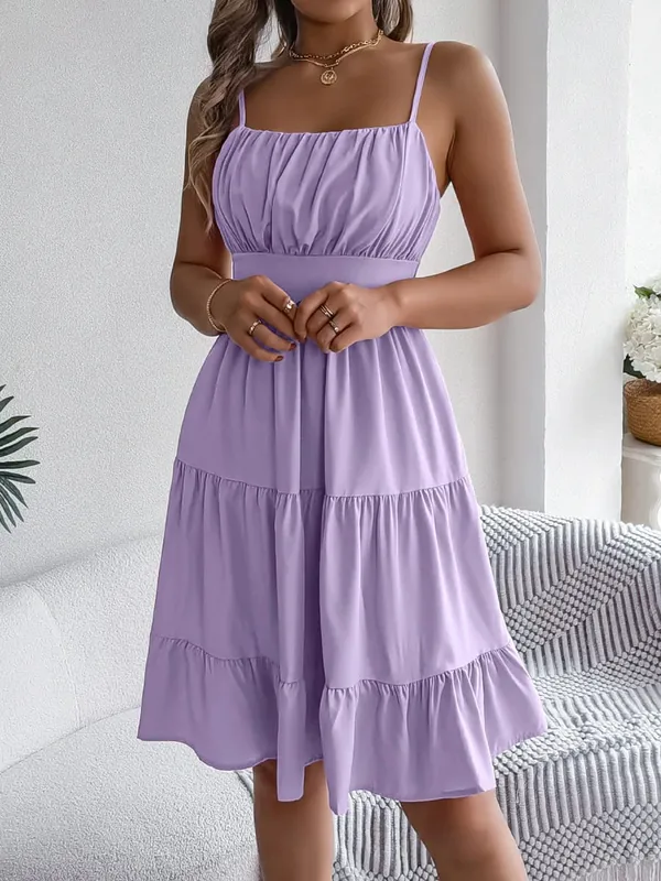 Casual Vacation Ruffled Camisole Dress Spring Summer Women's Solid Dresses For 2026 Valentine's Day Woman Clothing Pink Blue — image 10