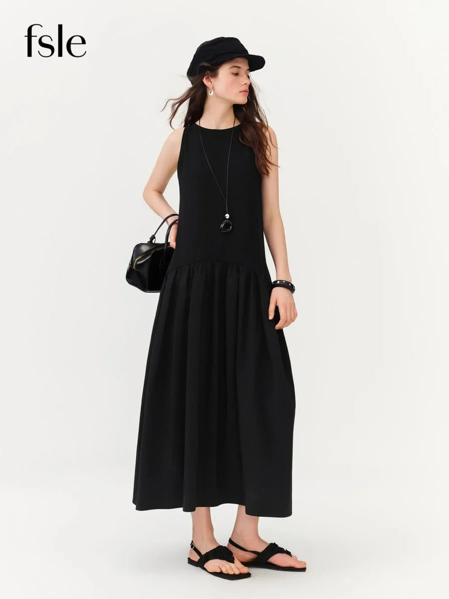 Women's Minimalist Commute Sleeveless Crew Neck Slim Fit Tank Dress 2026 Summer New Arrival Elegant Black Long Daily Dress — image 1