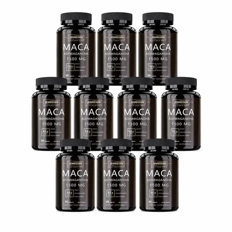 Capsules de poudre de racine de Maca biologique, 1500 mg, contenant de l'extrait de racine de Maca, suppléments de poivre noir Ashwagandha pour hommes