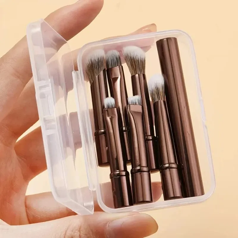 6ks mini cestovních sad štětců na make-up s odnímatelnou hliníkovou trubicí přenosný štětec na oční stíny a úložný box