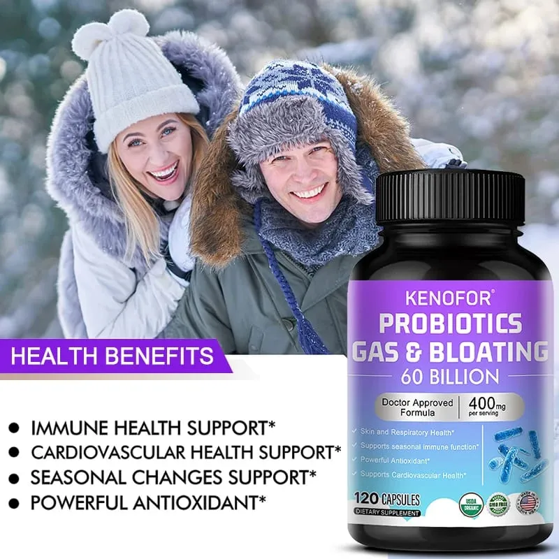 60 Billion CFU Multi-Strain Probiotic Capsules - Prebiotics + Digestive Enzymes Gut Health & Immune Support 30/60/120 Counts