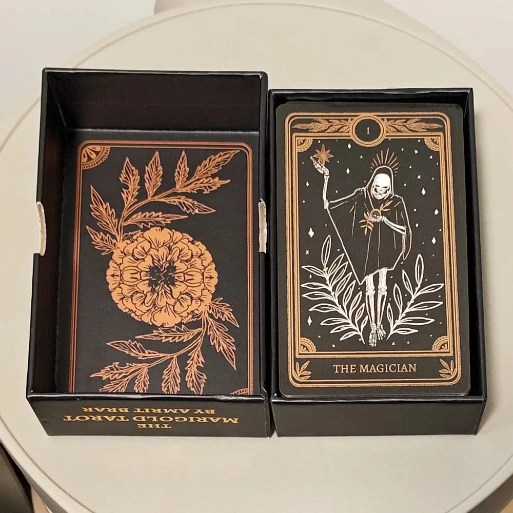 The Marigold Tarot Deck 78pcs Cards Black & Gold Skull Art Tarot Cards Rider-Waite Inspired Divination Deck English Ver.