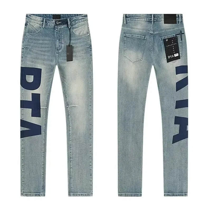 2026 RTA Men's Slim Fit Jeans Collection Distressed Ripped Paint Splatter Studded Patch Vintage Washed Streetwear Fashion Pants