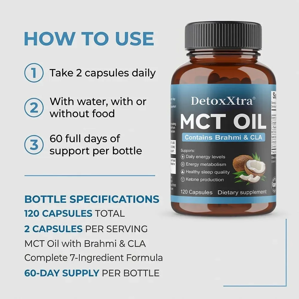 MCT Oil Capsules Natural Clean Energy & Cognitive Focus Supplement Clarity Brain & Body Gut Wellness Support Non-GMO — image 3