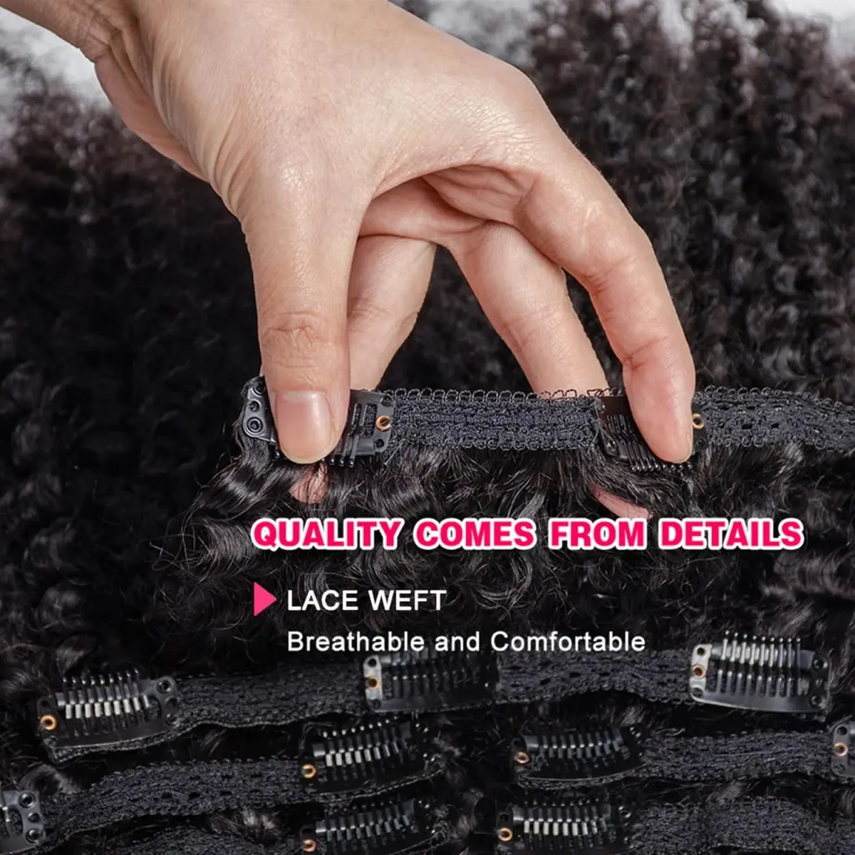Afro Kinky Curly Clip In Hair Extensions 120G 8Pcs/Set Full Head Natural Black Hair Brazilian Curly 100% Unprocessed Human Hair — image 3