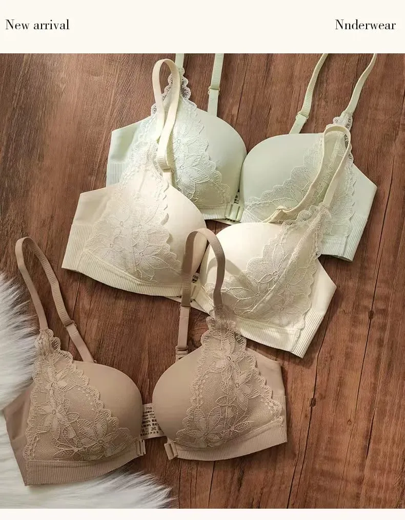 Sexy Lace Front Closure Push Up Bra Small Breast Gathering Anti-sagging U-shaped Backless Bra Lingerie For Women — image 3