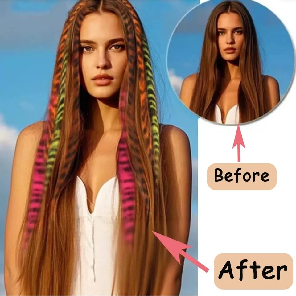 1pc/set Stripe Printed Hair Colorful Long Straight Hair Pieces Synthetic Clip-in Hair Extensions for Daily Use Party Halloween — image 3