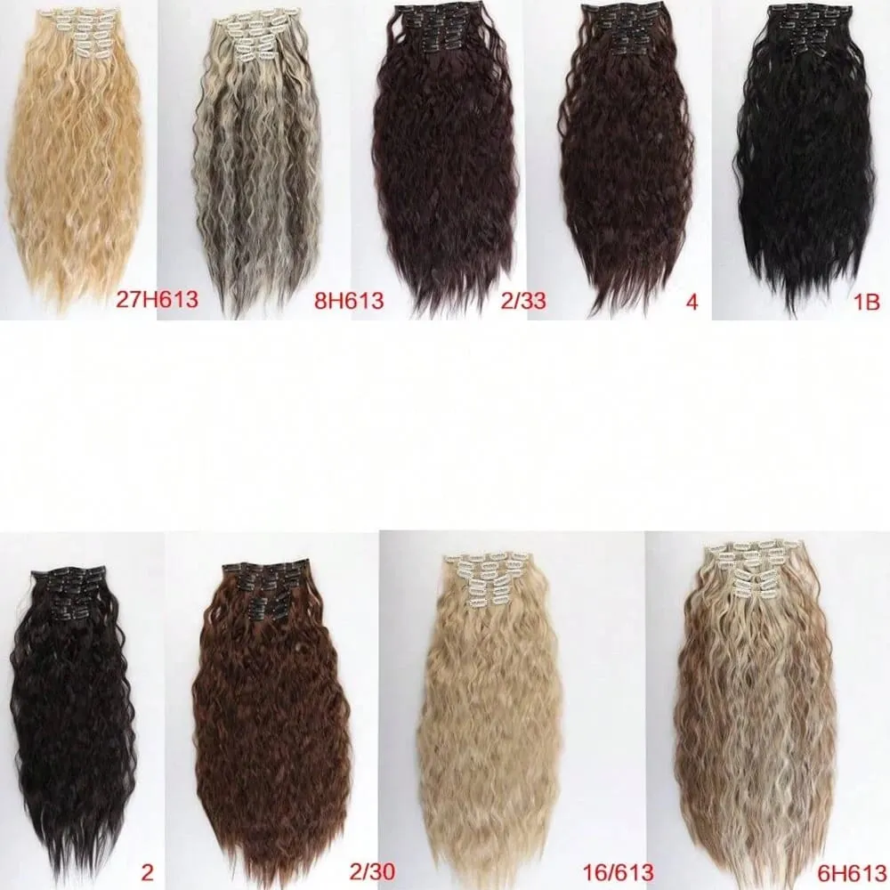Synthetic Hair Extensions 16Clips In 6PCS Set Curly 24inch Long Clip On Hairpiece Corn Wavy Style For Women Girls Daily Party — image 3