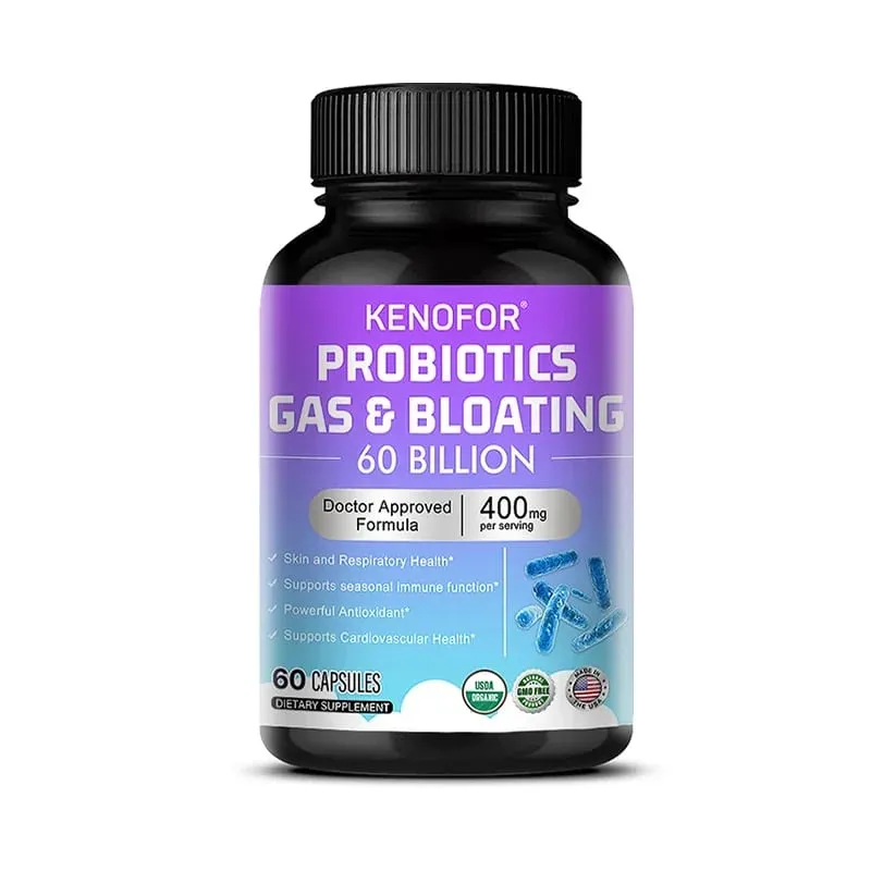 60 Billion CFU Multi-Strain Probiotic Capsules - Prebiotics + Digestive Enzymes Gut Health & Immune Support 30/60/120 Counts